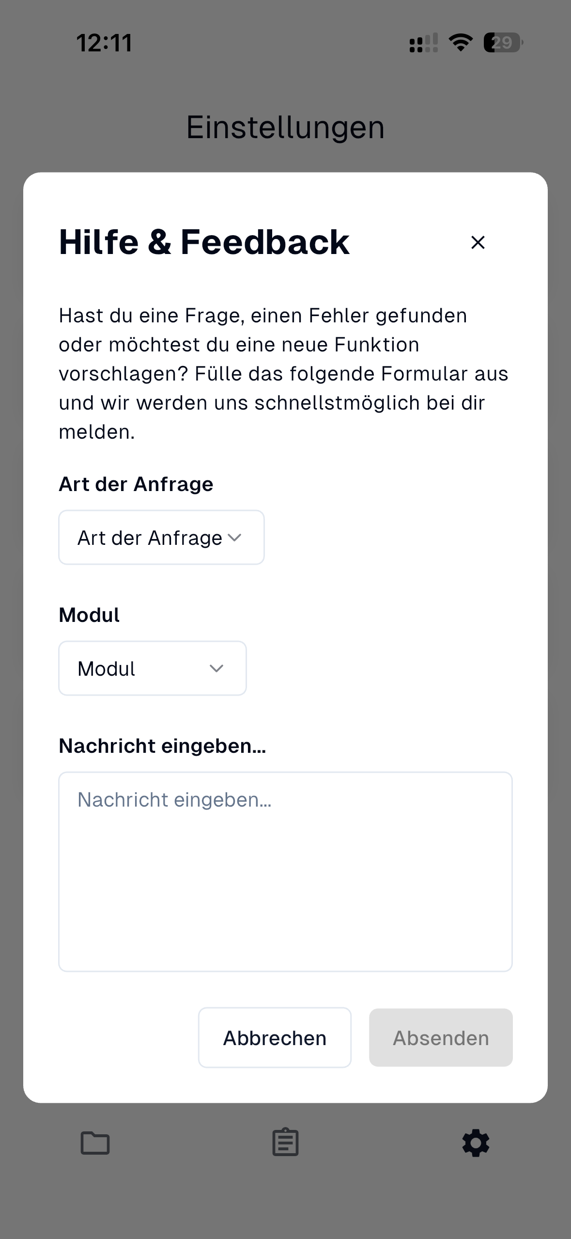 Supportanfrage